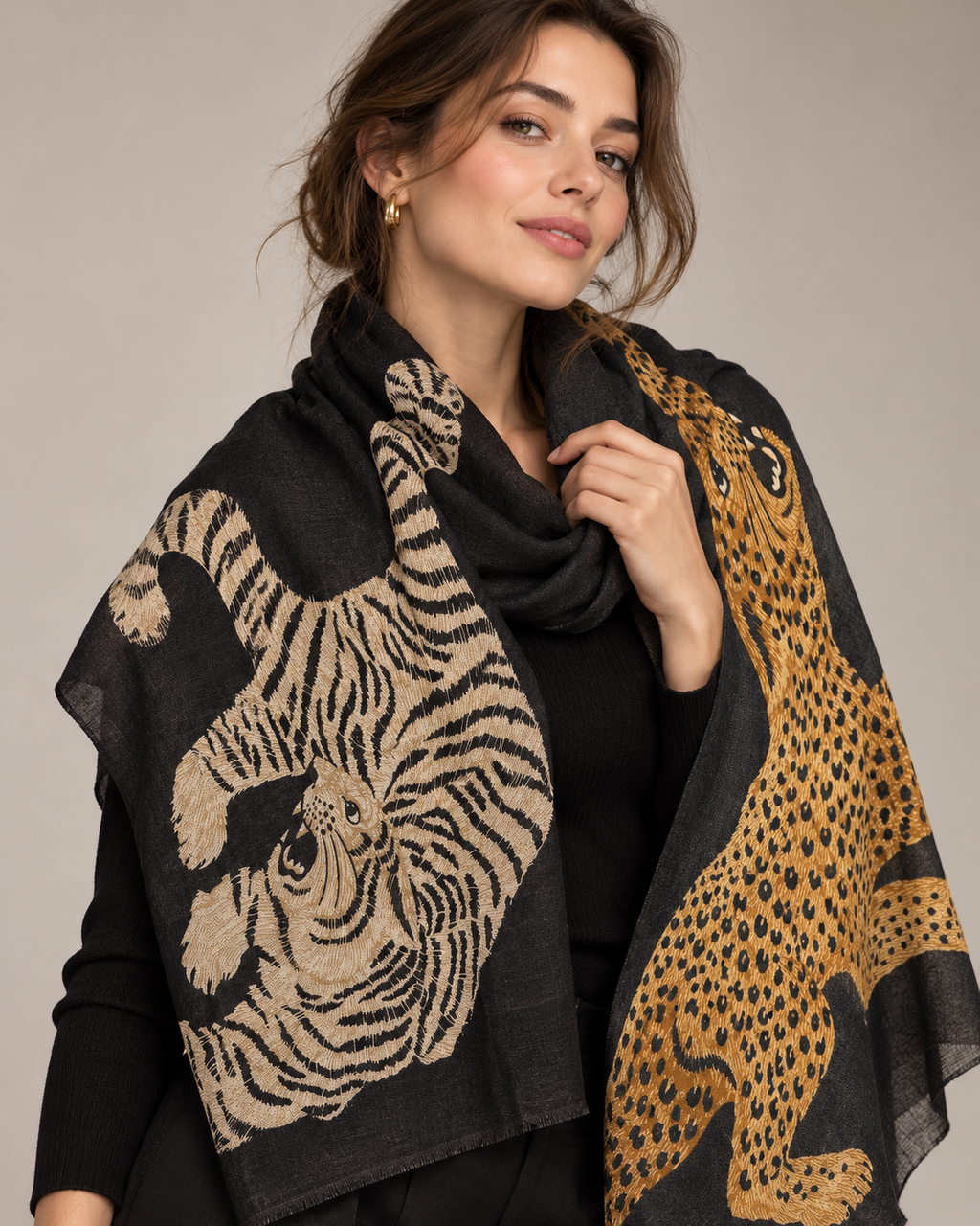 Ivory Wild Duo Soft Weave Black Scarf