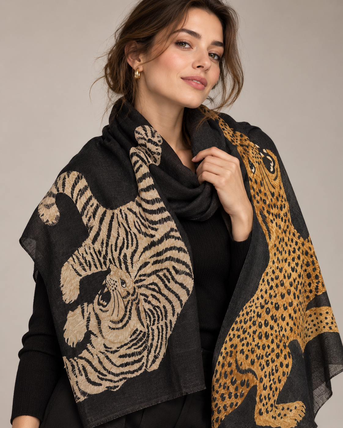 Ivory Wild Duo Soft Weave Black Scarf