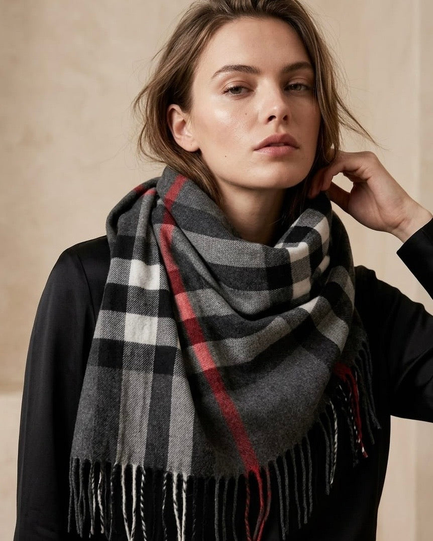Burberry Black Check cashmere scarf