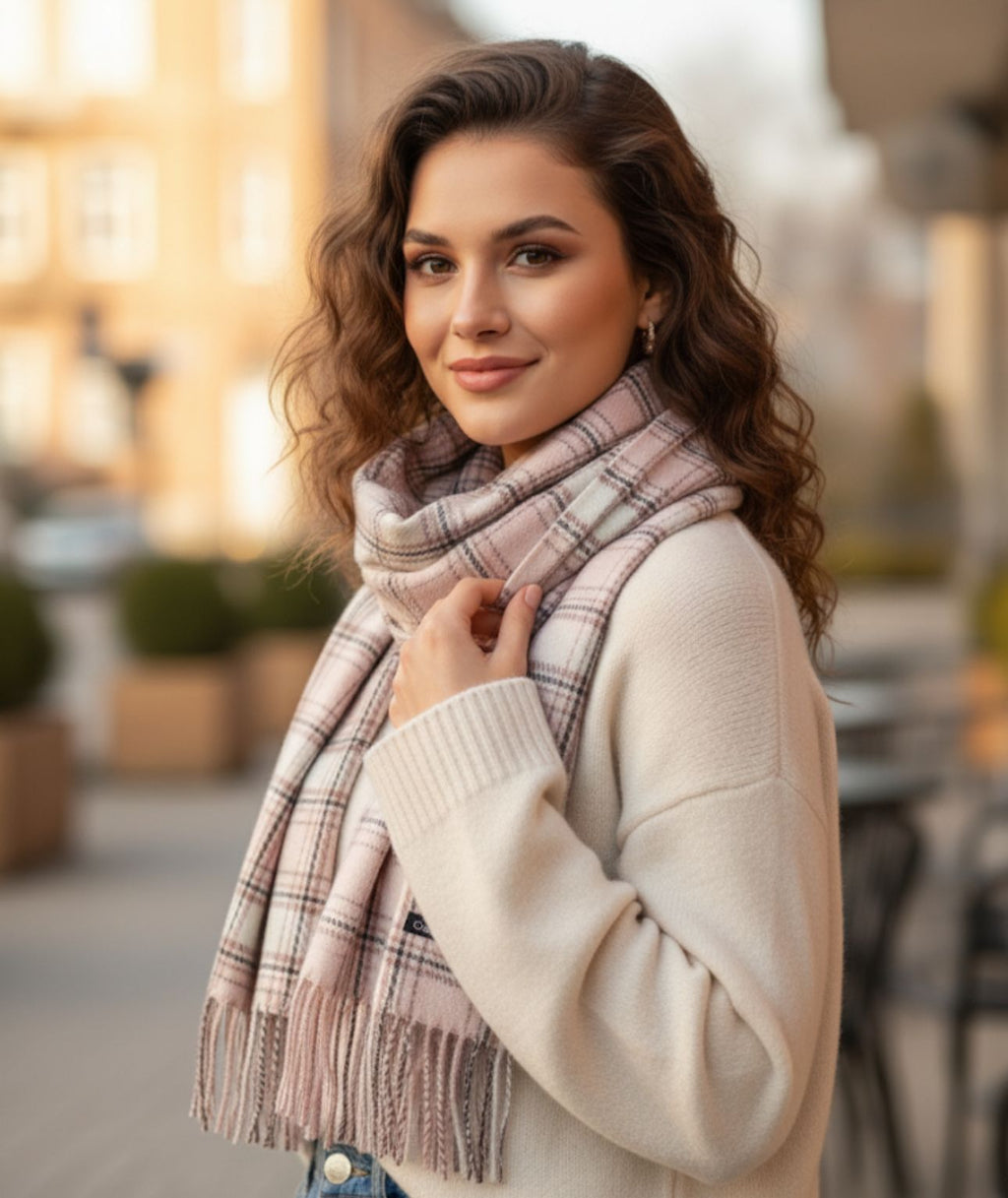 Pink Whisper Plaid Scarf