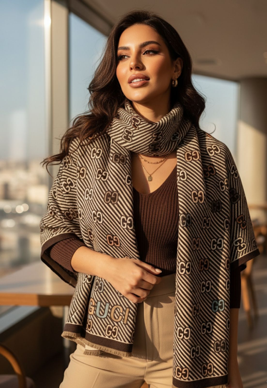 Brown Gucci Cashmere Winter Scarf