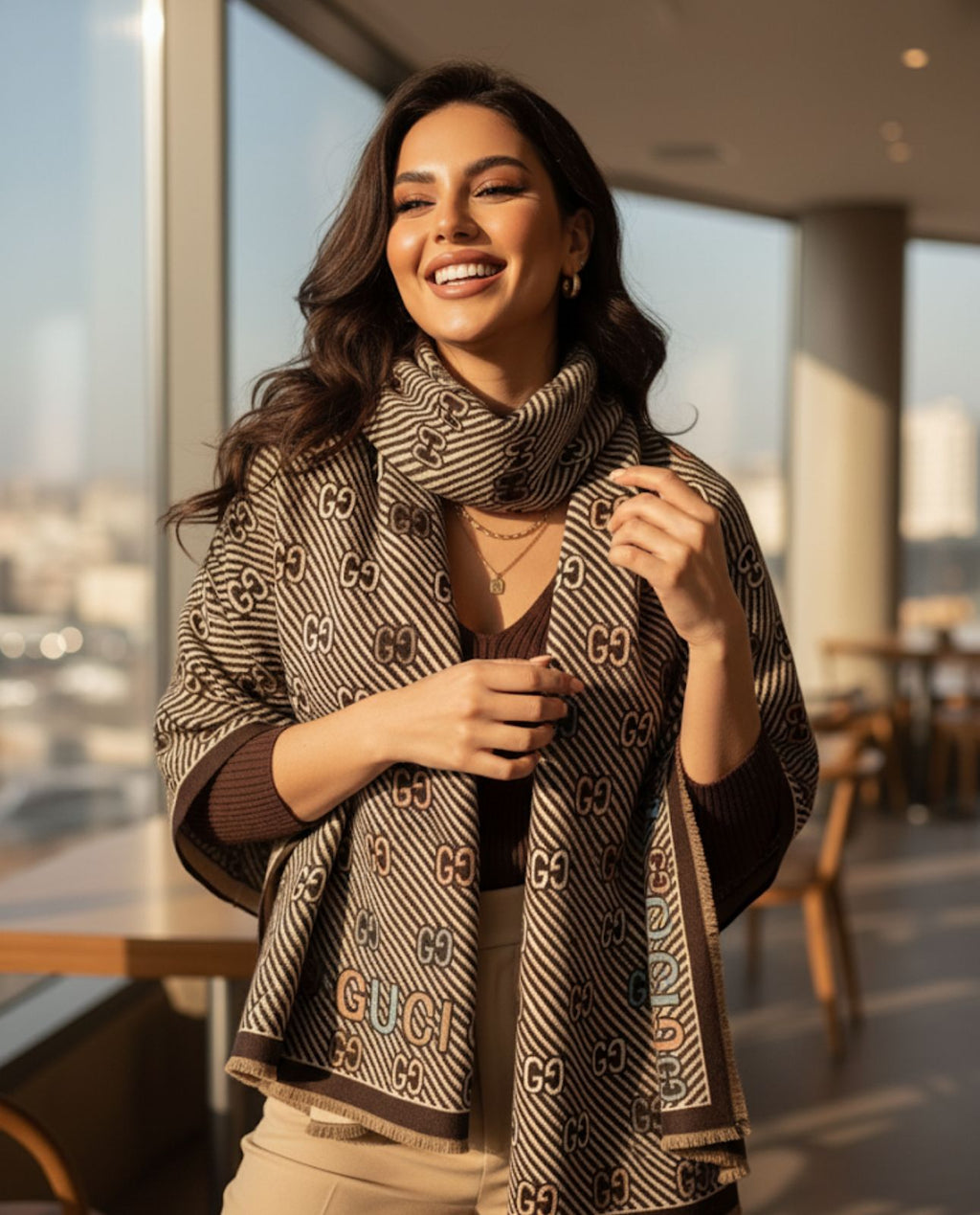 Brown Gucci Cashmere Winter Scarf
