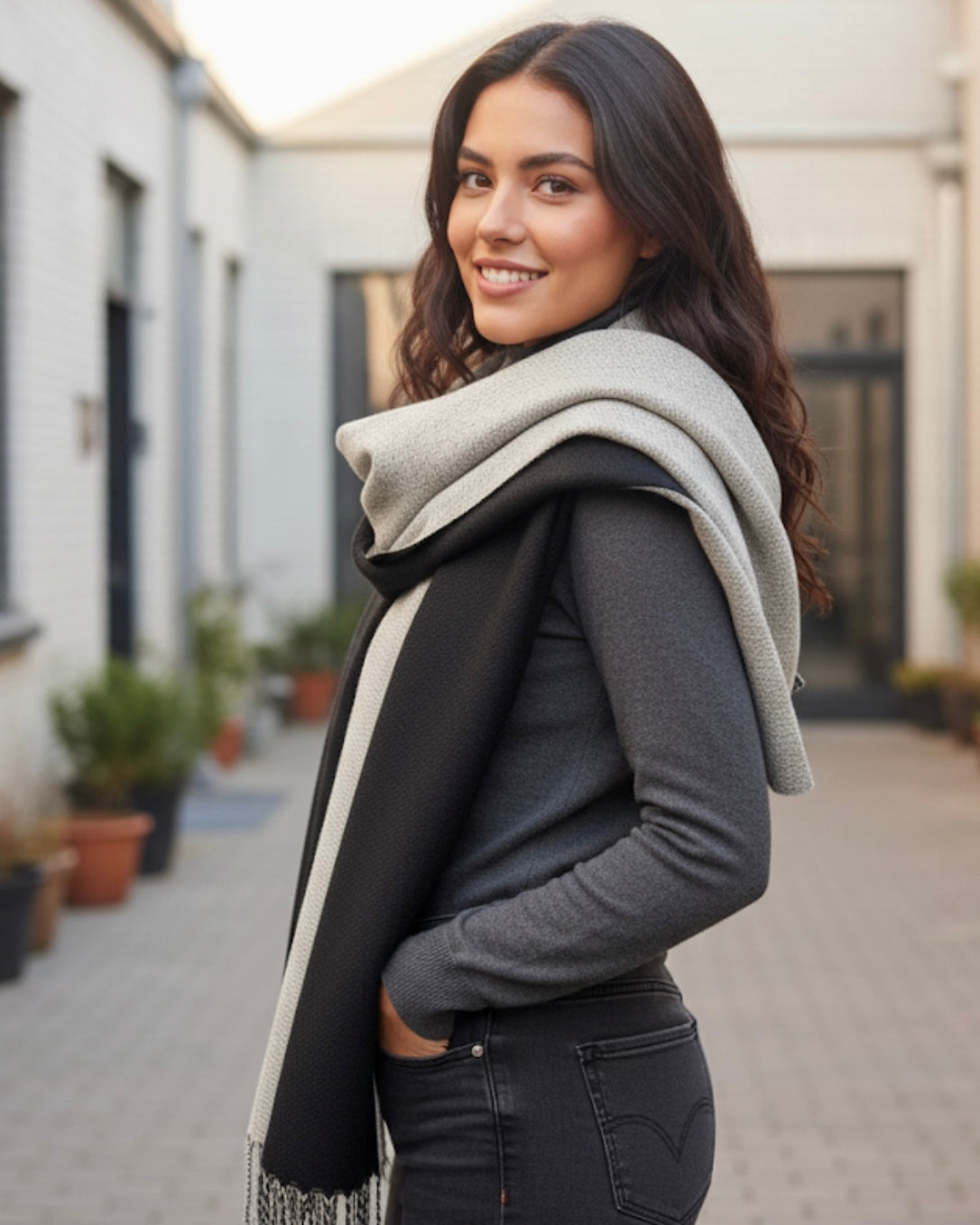 Black Two-Tone Whisper Scarf