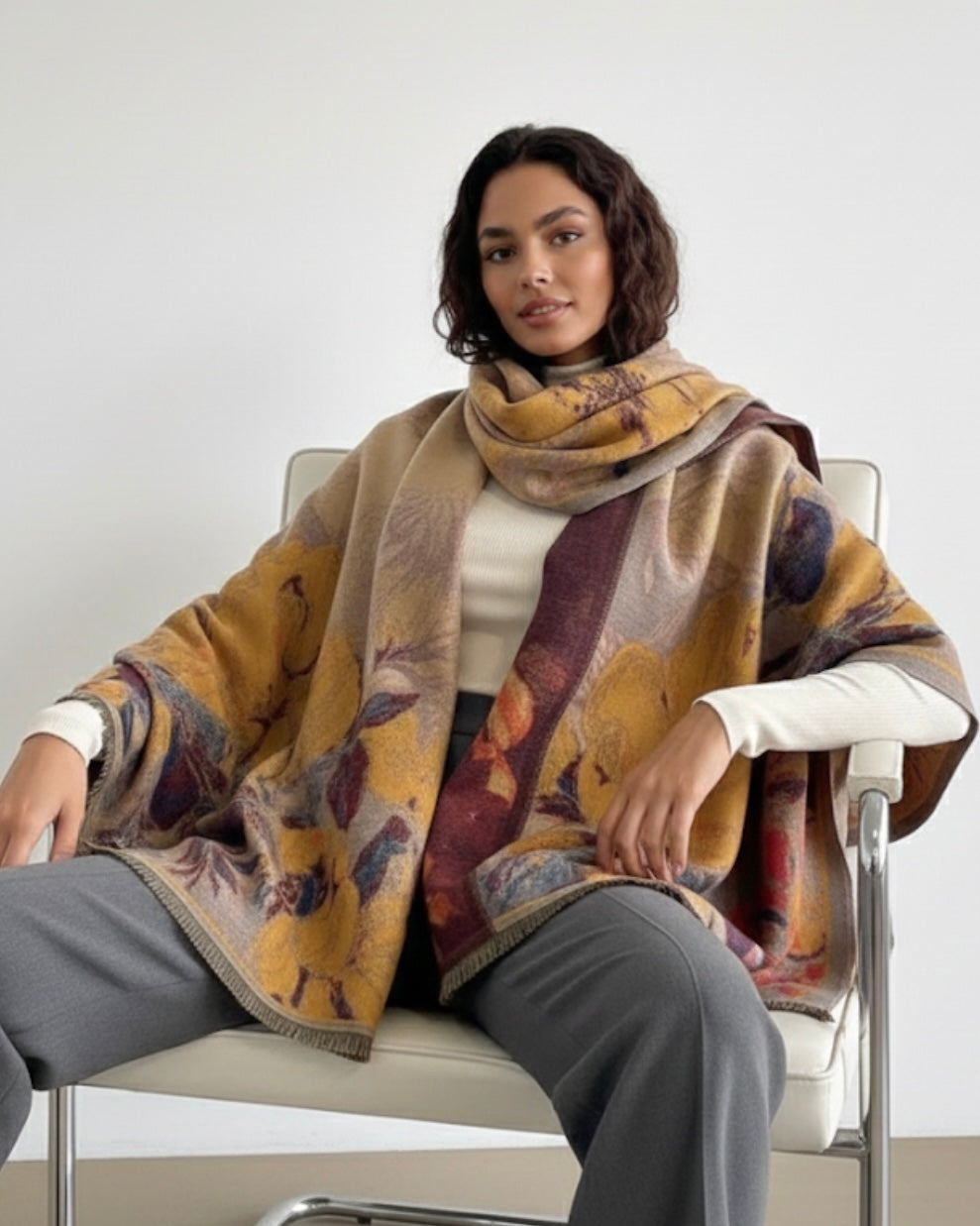 Harvest Bloom Thick Faux Cashmere Soft Scarf