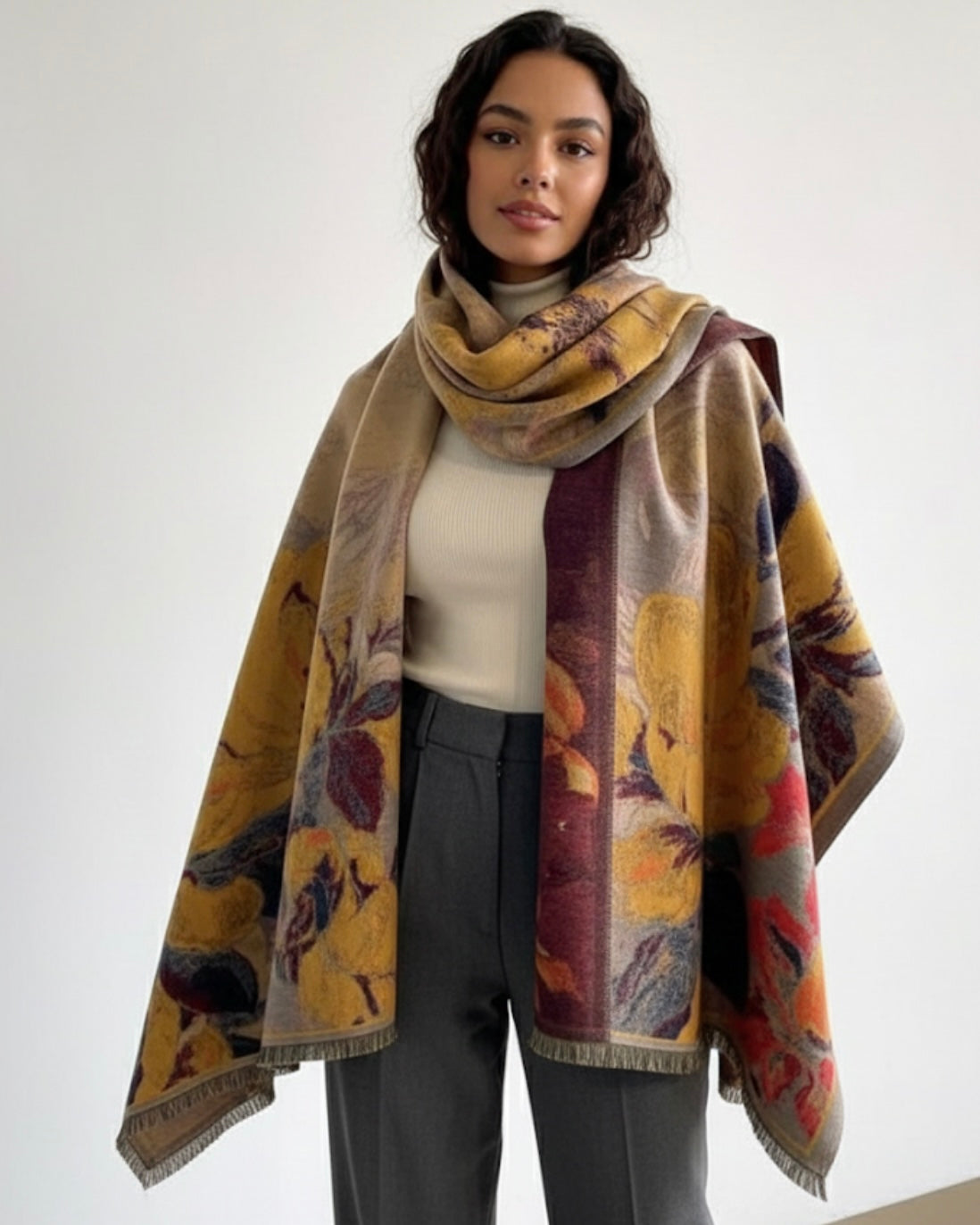 Harvest Bloom Thick Faux Cashmere Soft Scarf