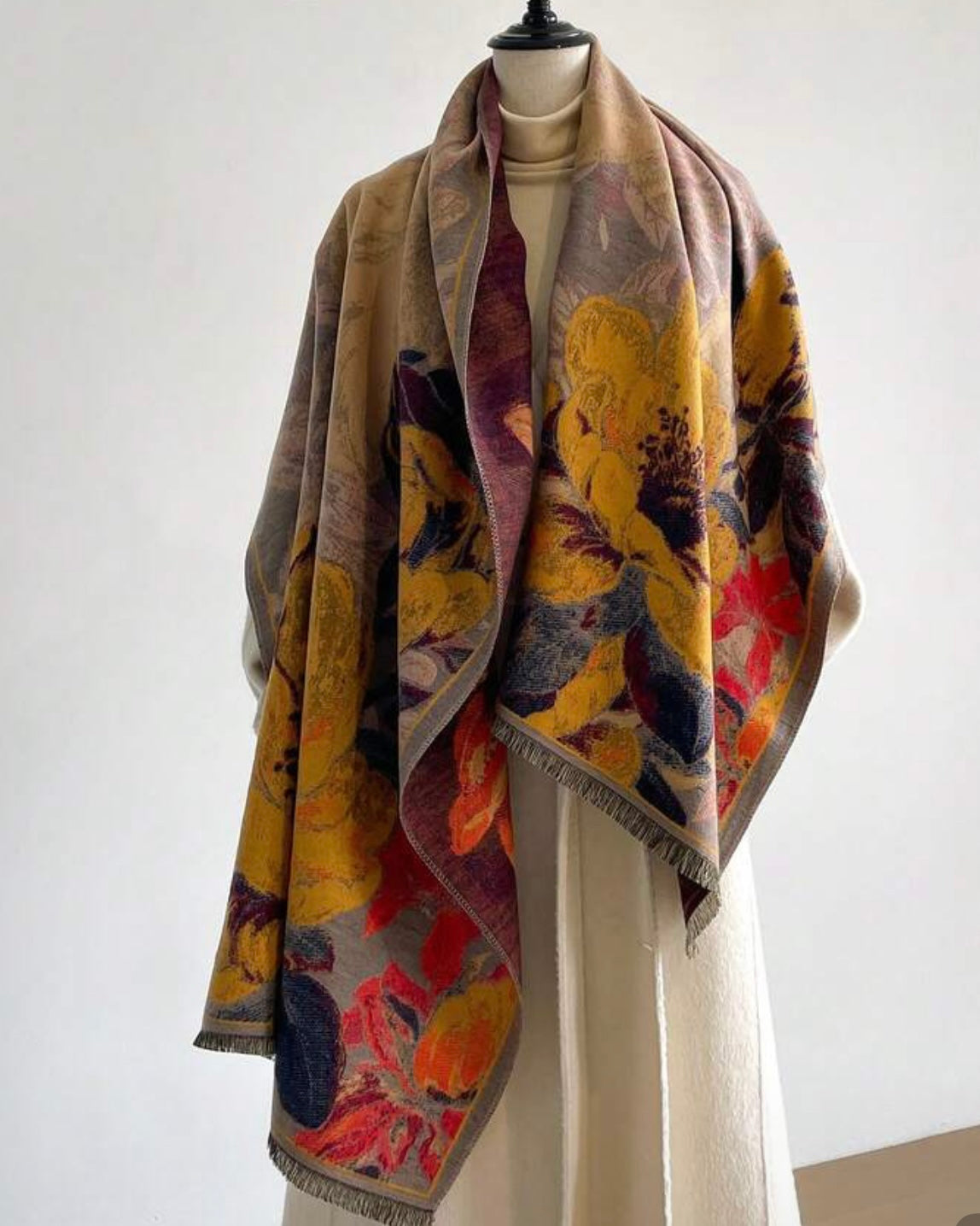 Harvest Bloom Thick Faux Cashmere Soft Scarf