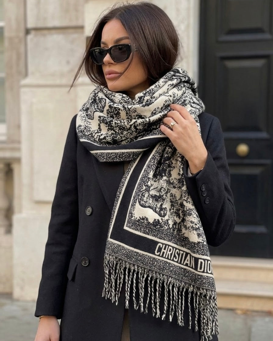 CHRISTIAN DIOR Toile de Jouy Sauvage Black Scarf