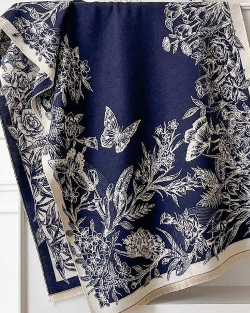 Navy Blue Sapphire Flora Scarf