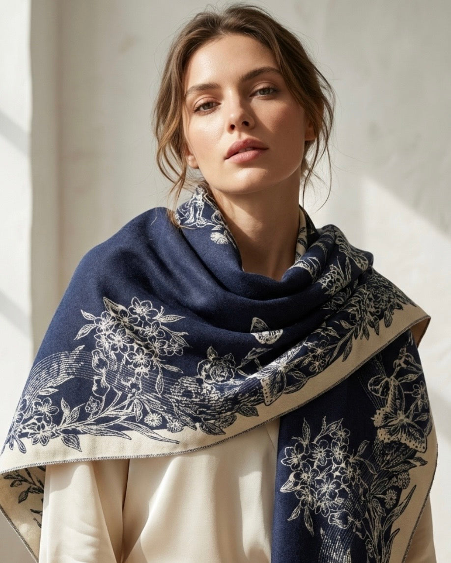 Navy Blue Sapphire Flora Scarf