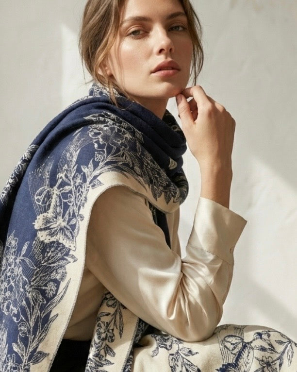 Navy Blue Sapphire Flora Scarf
