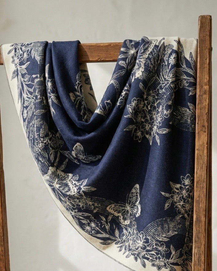 Navy Blue Sapphire Flora Scarf