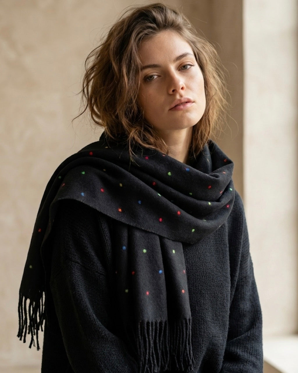 Pure black dotted scarf