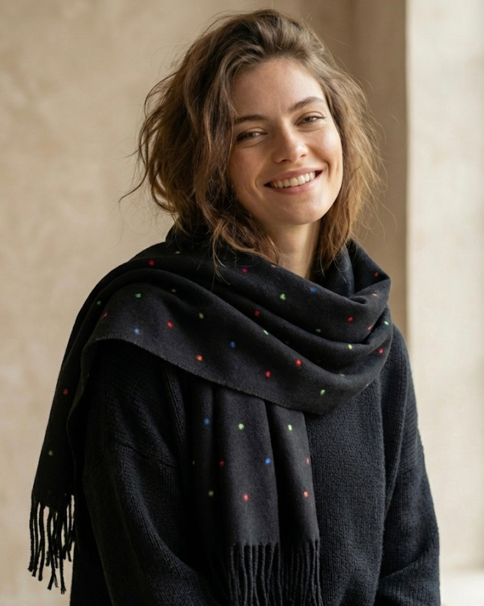 Pure black dotted scarf