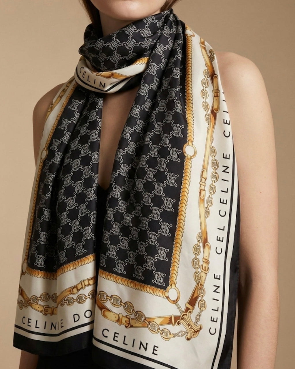Celine Silk Gold Chain Scarf