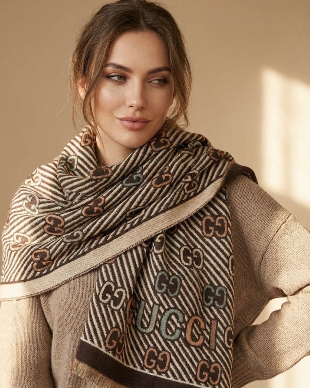 Brown Gucci Faux Cashmere Winter Scarf
