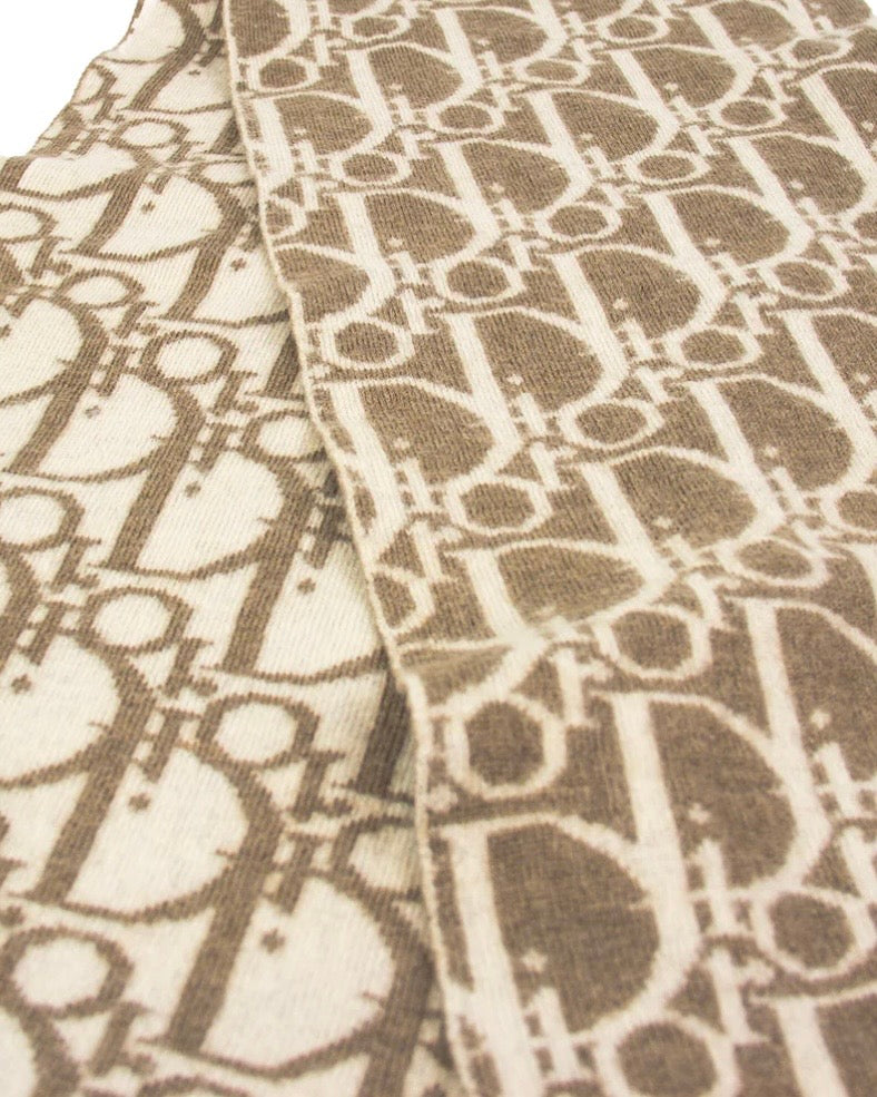 Christian Dior Monogram Brown Cream Vintage Scarf