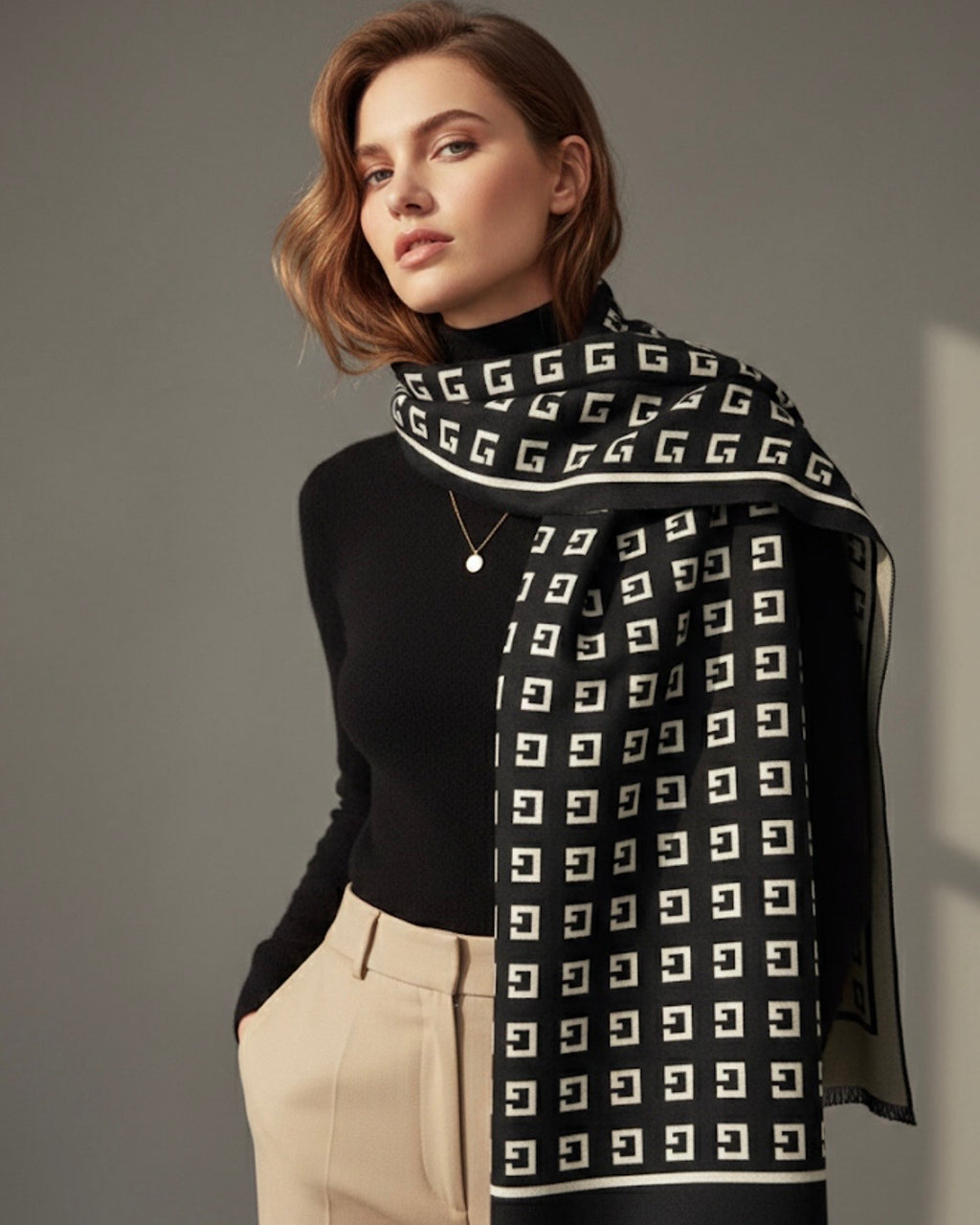 The Midnight Dune Black - White Scarf