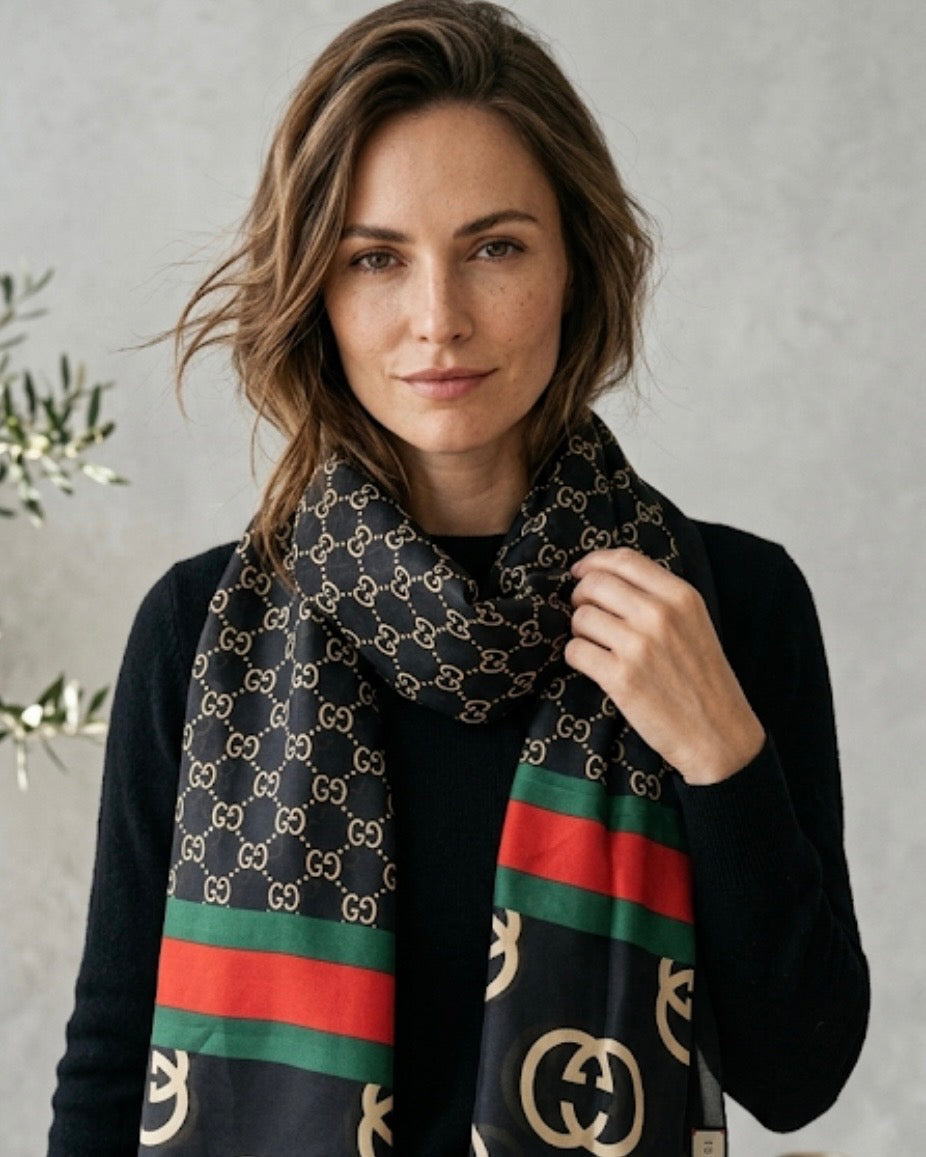 The Vanguard Black Gucci Silky Scarf