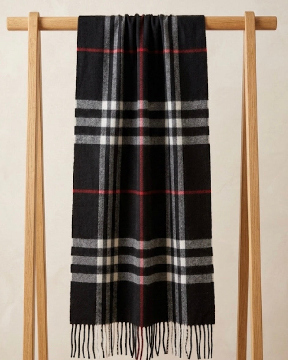 BURBERRY Black Checked Cashmere Scarf