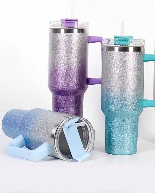 Double Wall Stainless Steel Glitter Tumbler with Handler