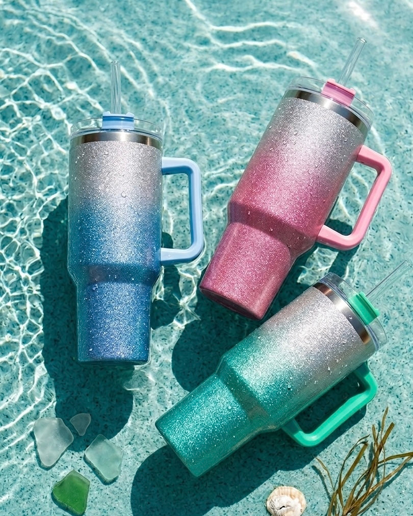 Double Wall Stainless Steel Glitter Tumbler with Handler