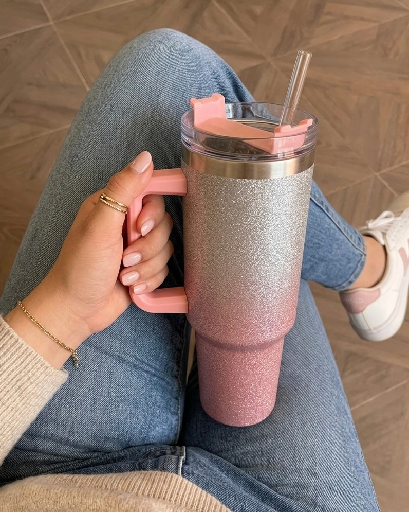 Double Wall Stainless Steel Glitter Tumbler with Handler