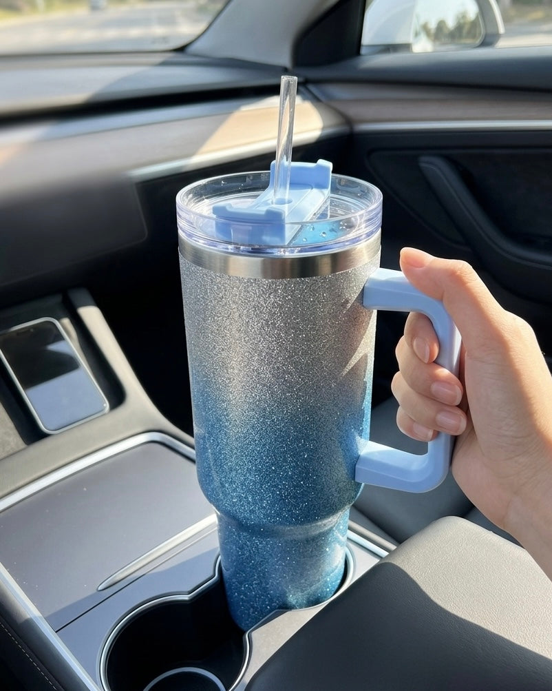 Double Wall Stainless Steel Glitter Tumbler with Handler