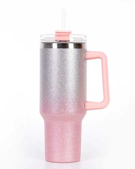 Double Wall Stainless Steel Glitter Tumbler with Handler