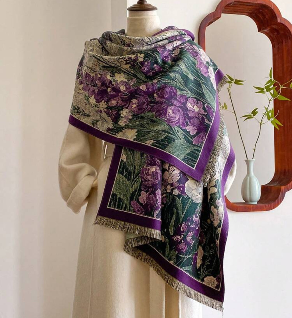 Purple Floral Cashmere Scarf
