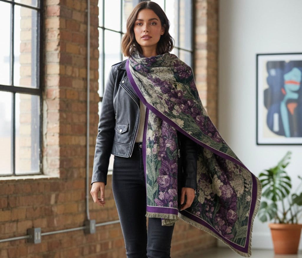 Purple Floral Cashmere Scarf