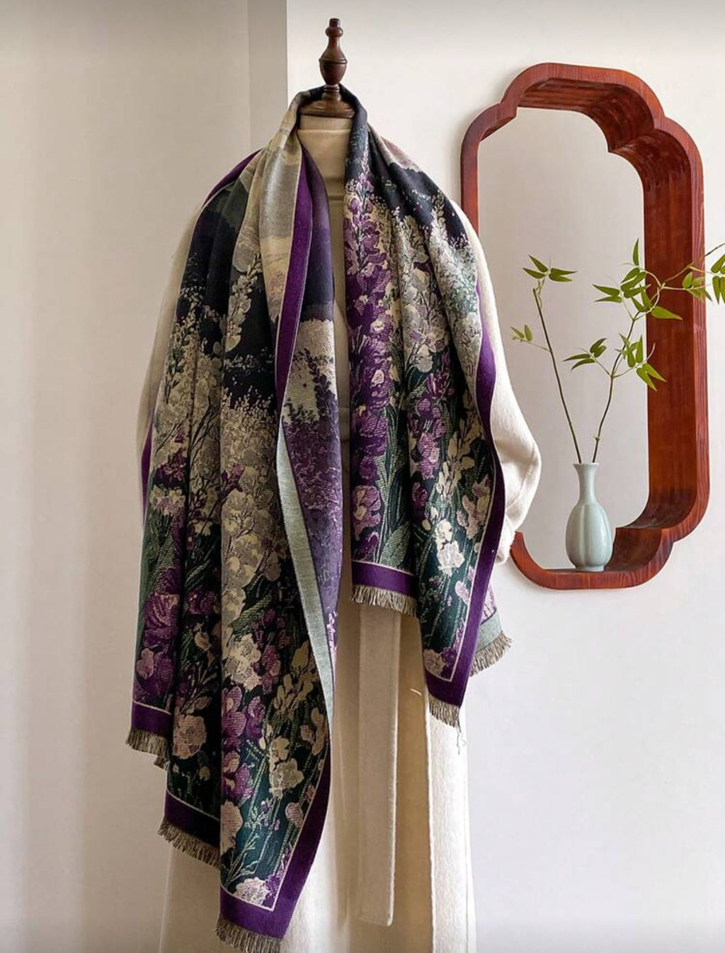 Purple Floral Cashmere Scarf