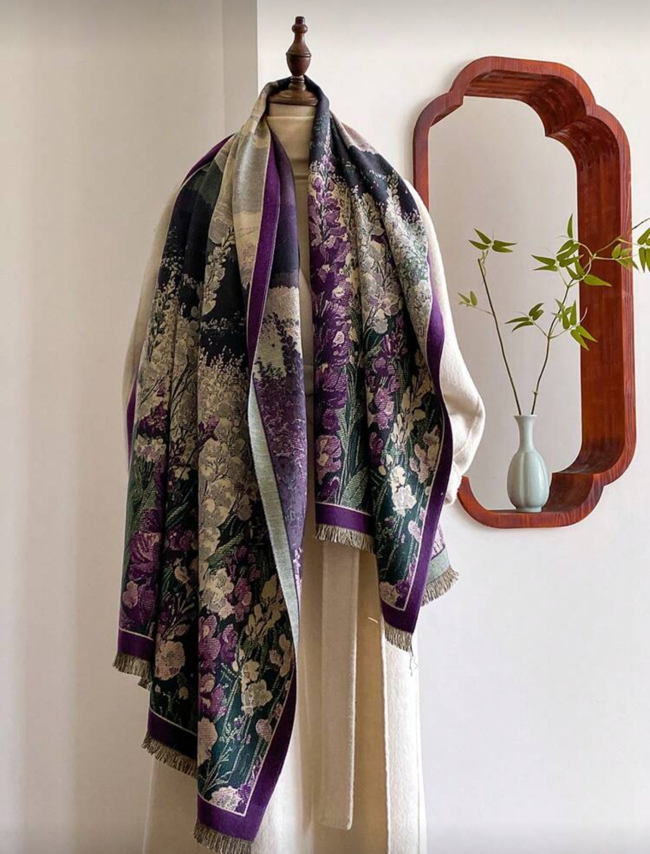 Purple Floral Cashmere Scarf