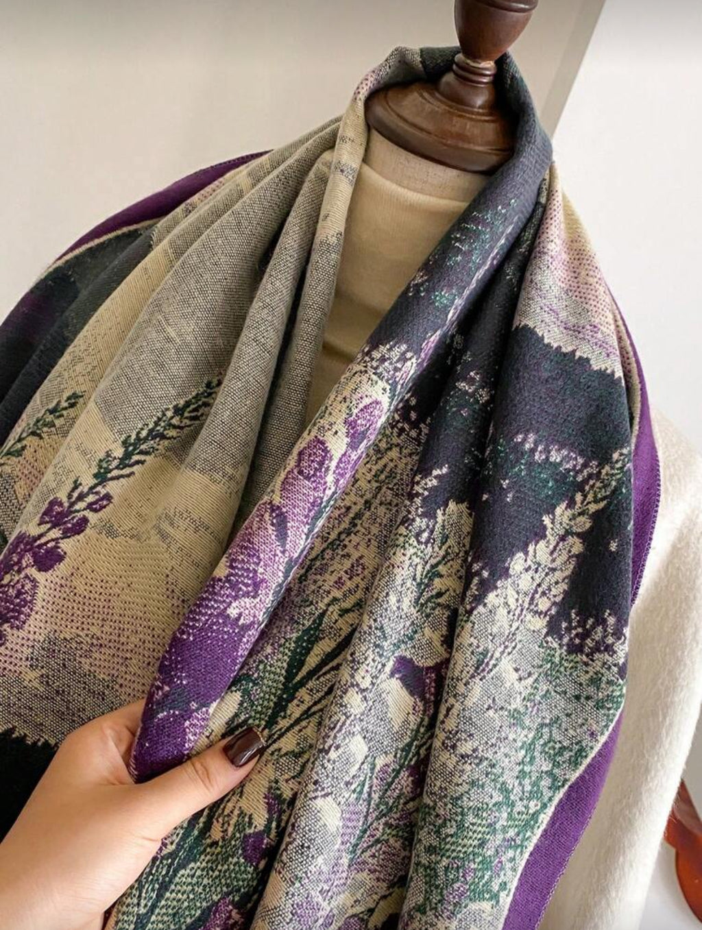 Purple Floral Cashmere Scarf