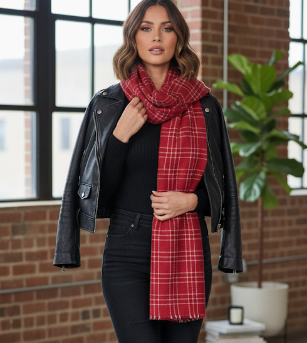 Red Plaid Crinckle Scarf