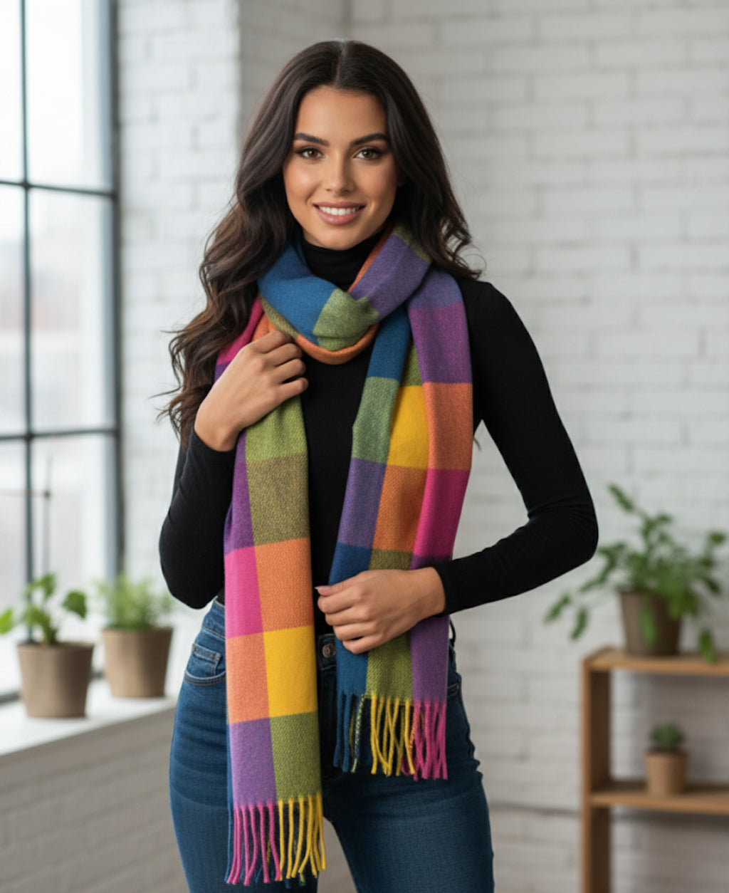 Rainbow Plaid Cashmere Scarf