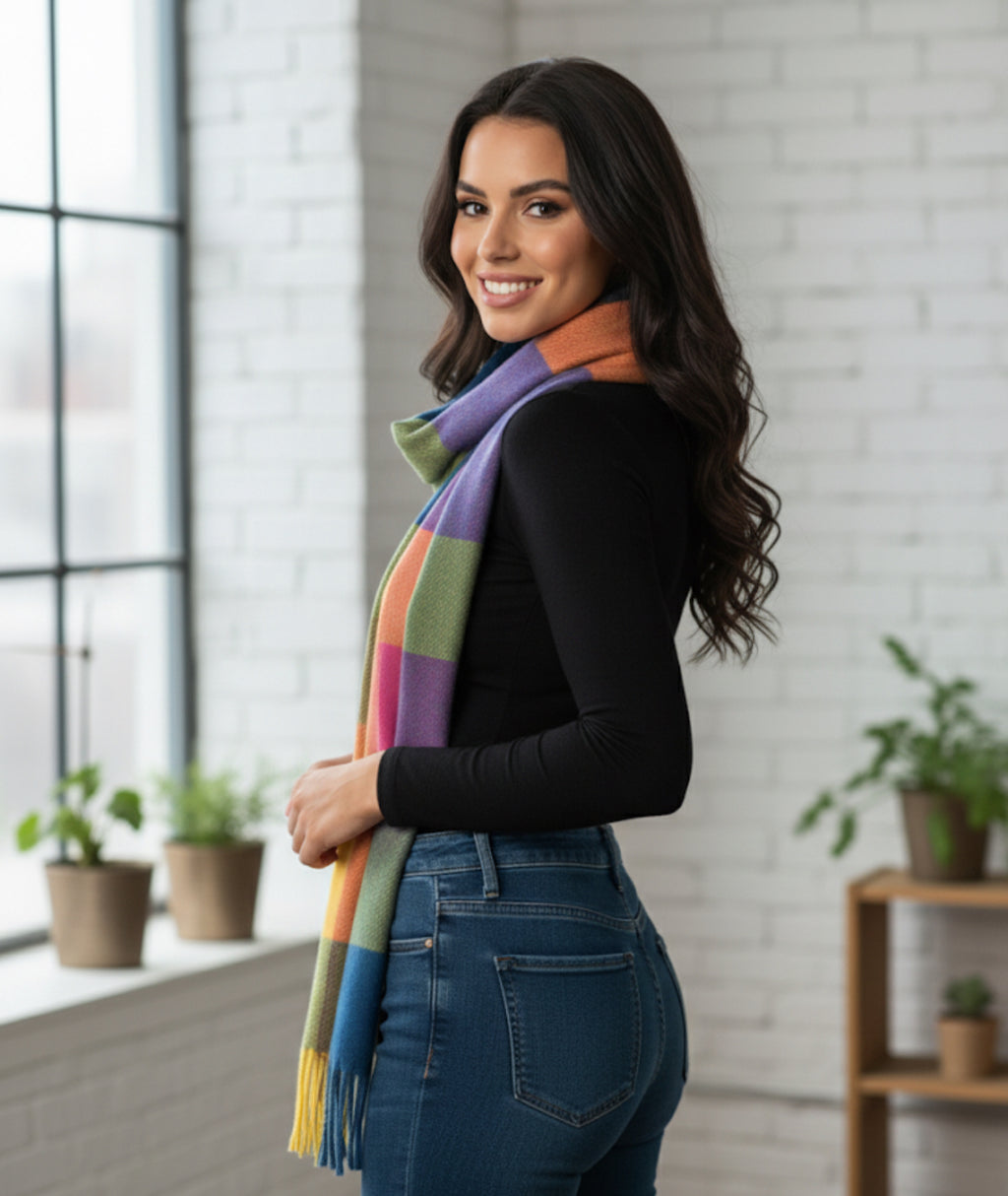 Rainbow Plaid Cashmere Scarf