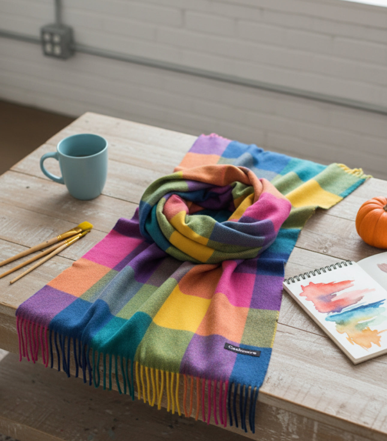 Rainbow Plaid Cashmere Scarf