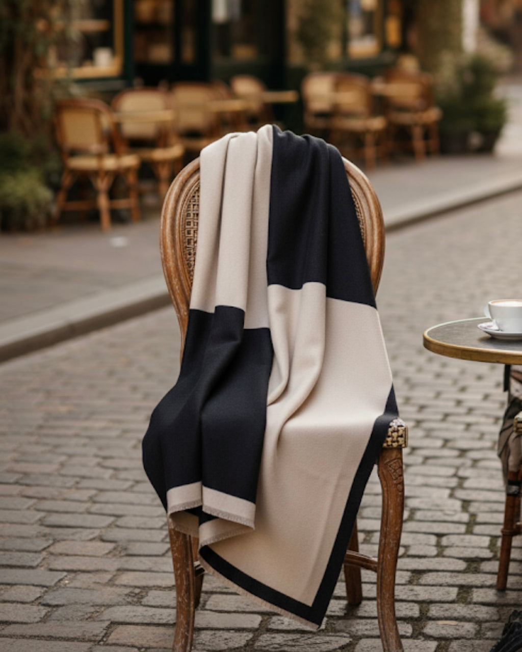 Dual Beige Black Faux Cashmere Elegant Scarf