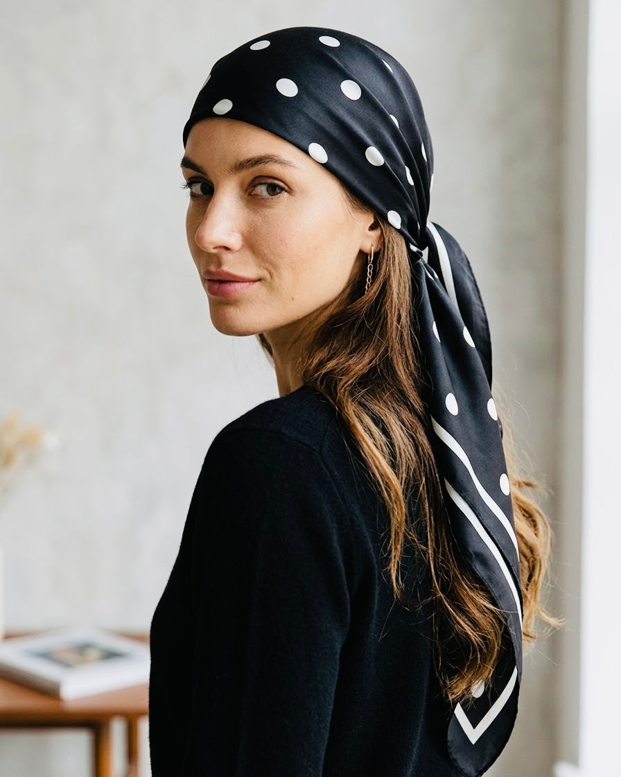 The Onyx Dot silky headscarf