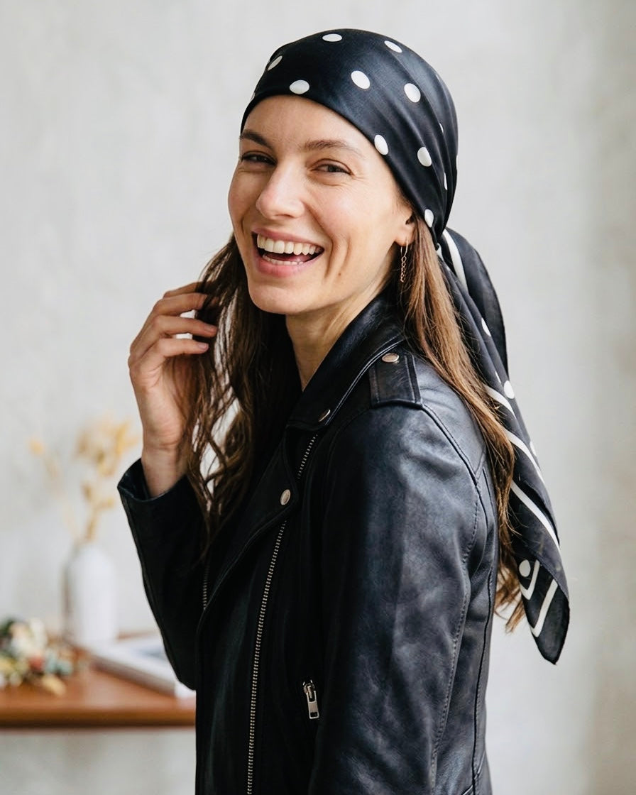 The Onyx Dot silky headscarf