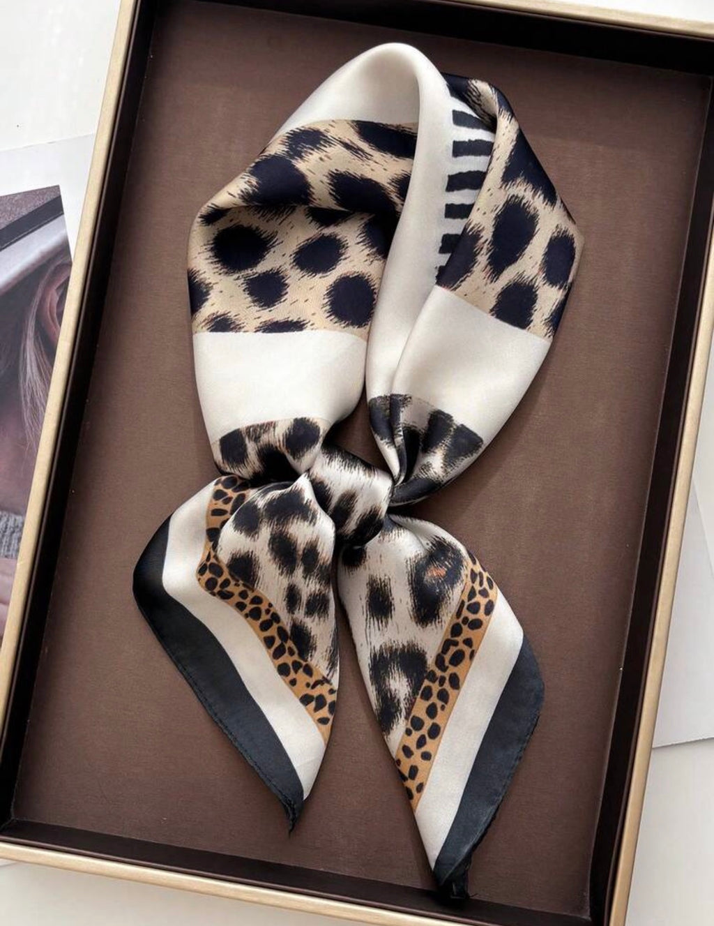 The Golden Leopard silky headscarf