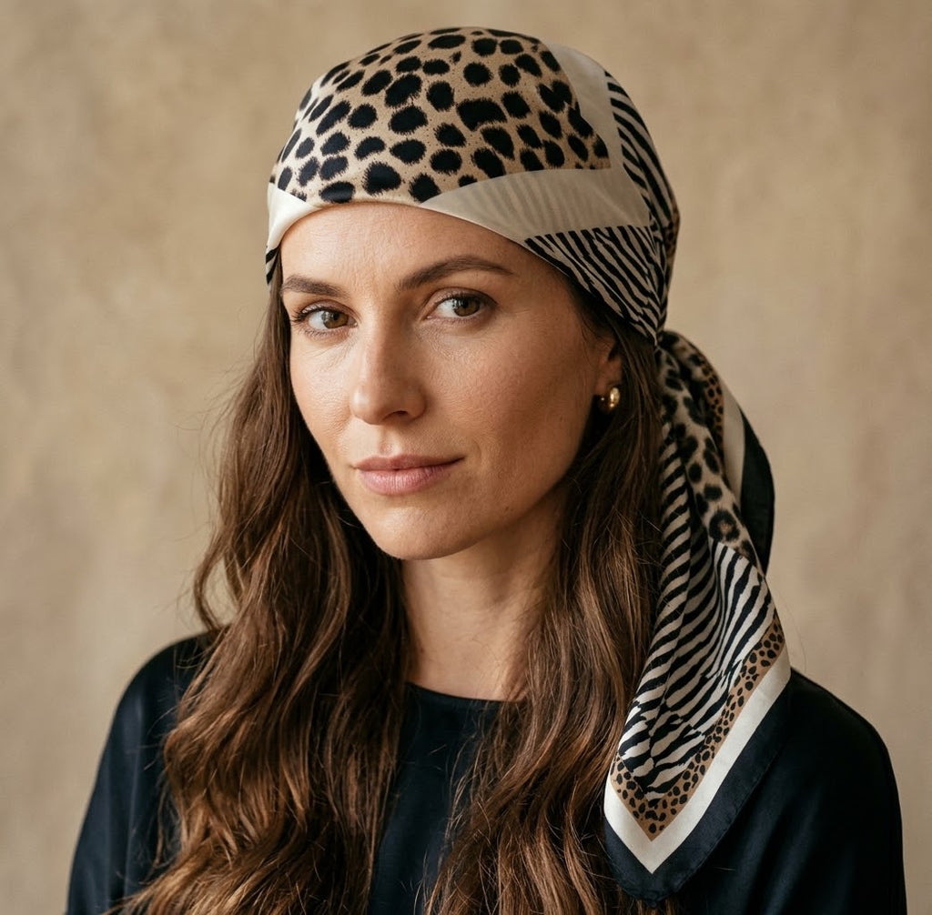 The Golden Leopard silky headscarf