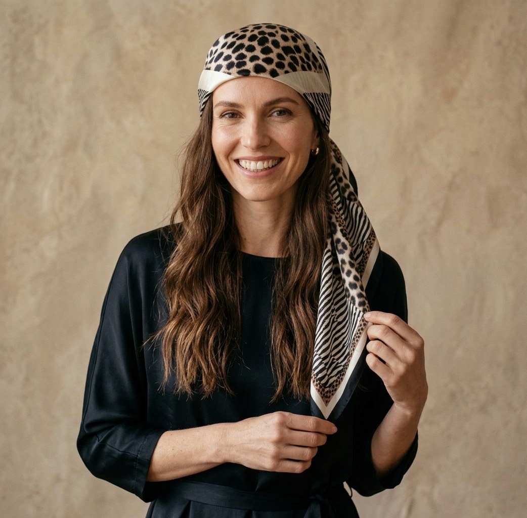 The Golden Leopard silky headscarf