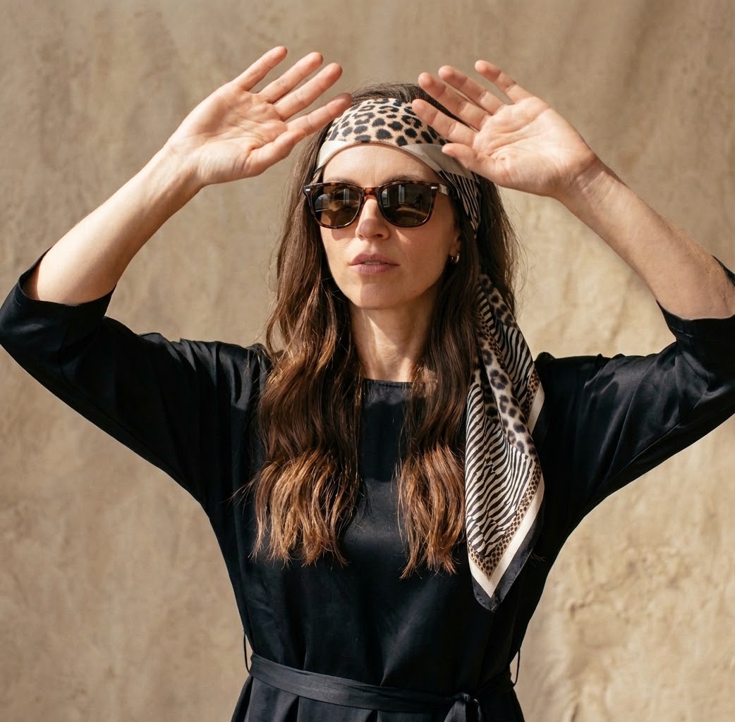 The Golden Leopard silky headscarf