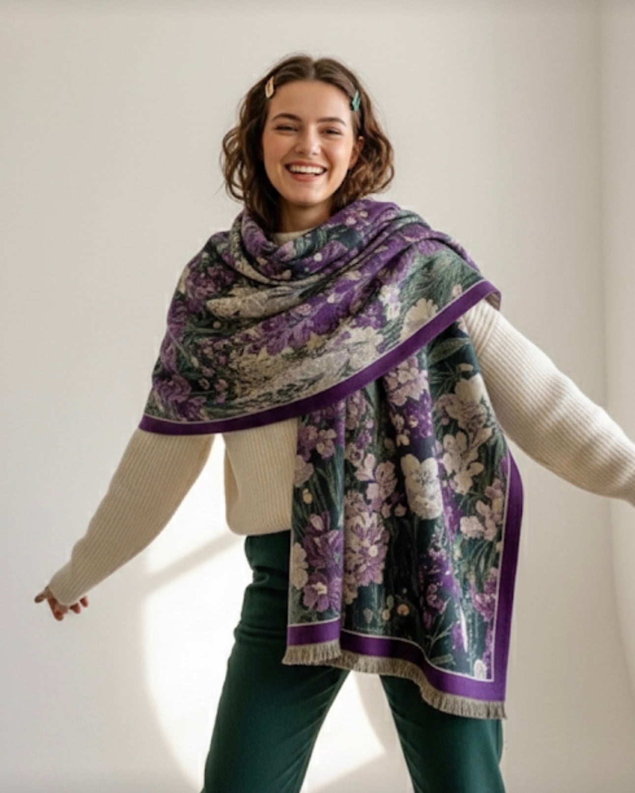 Purple Floral Cashmere Scarf