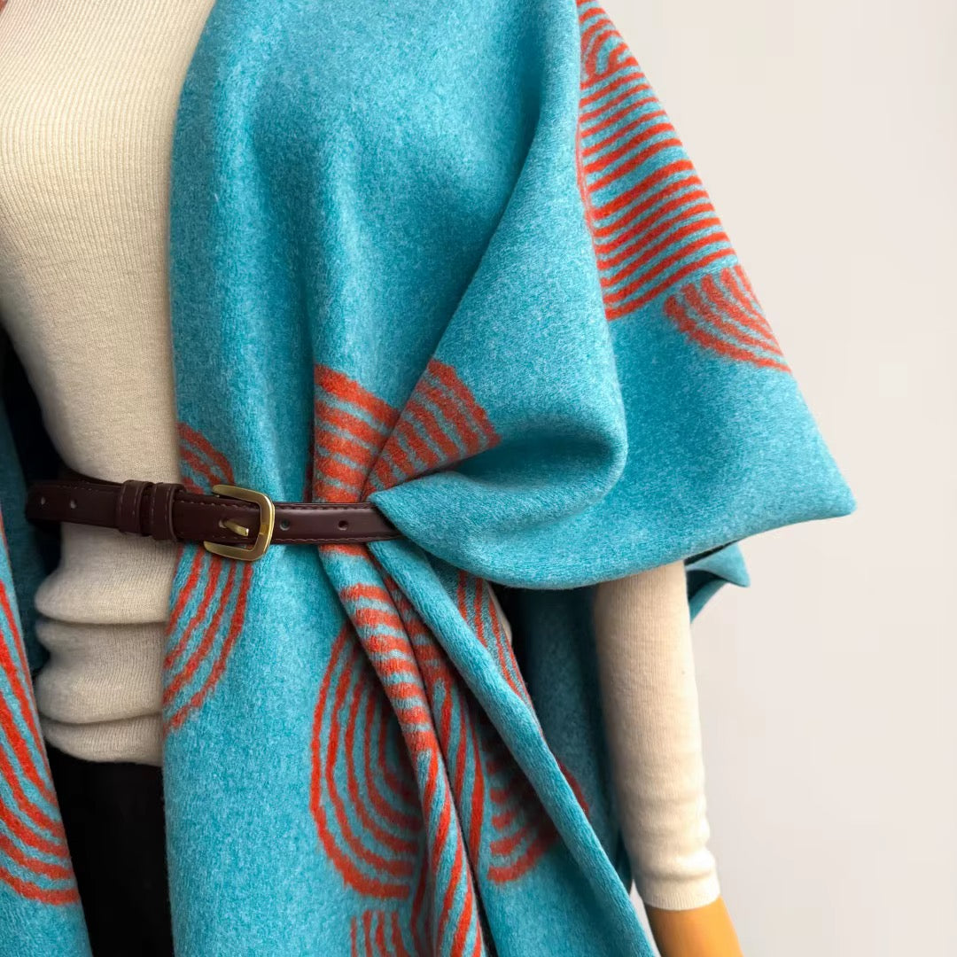 Bohemian Teal and Rust Open Front Poncho