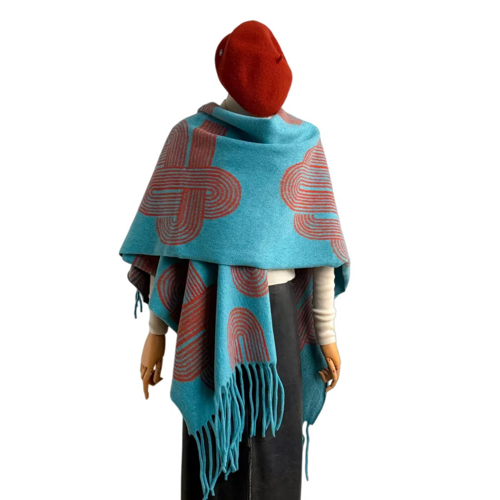 Bohemian Teal and Rust Open Front Poncho