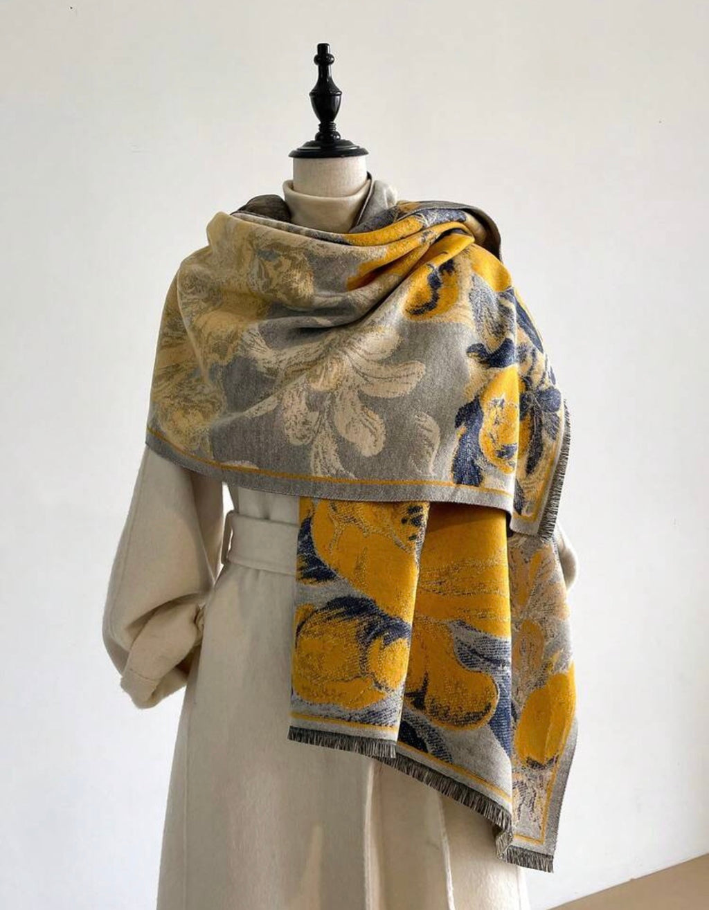 Vintage Yellow Flora Jacquard Scarf