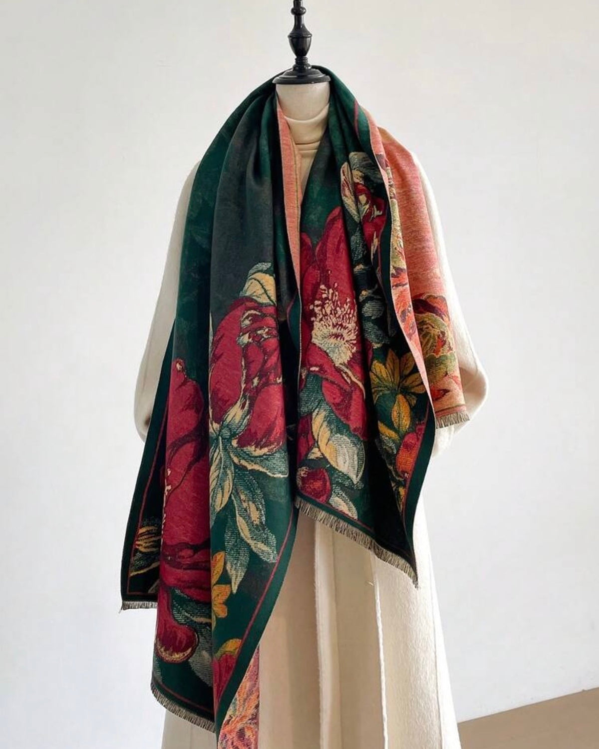 Vintage Green Flora Jacquard Scarf