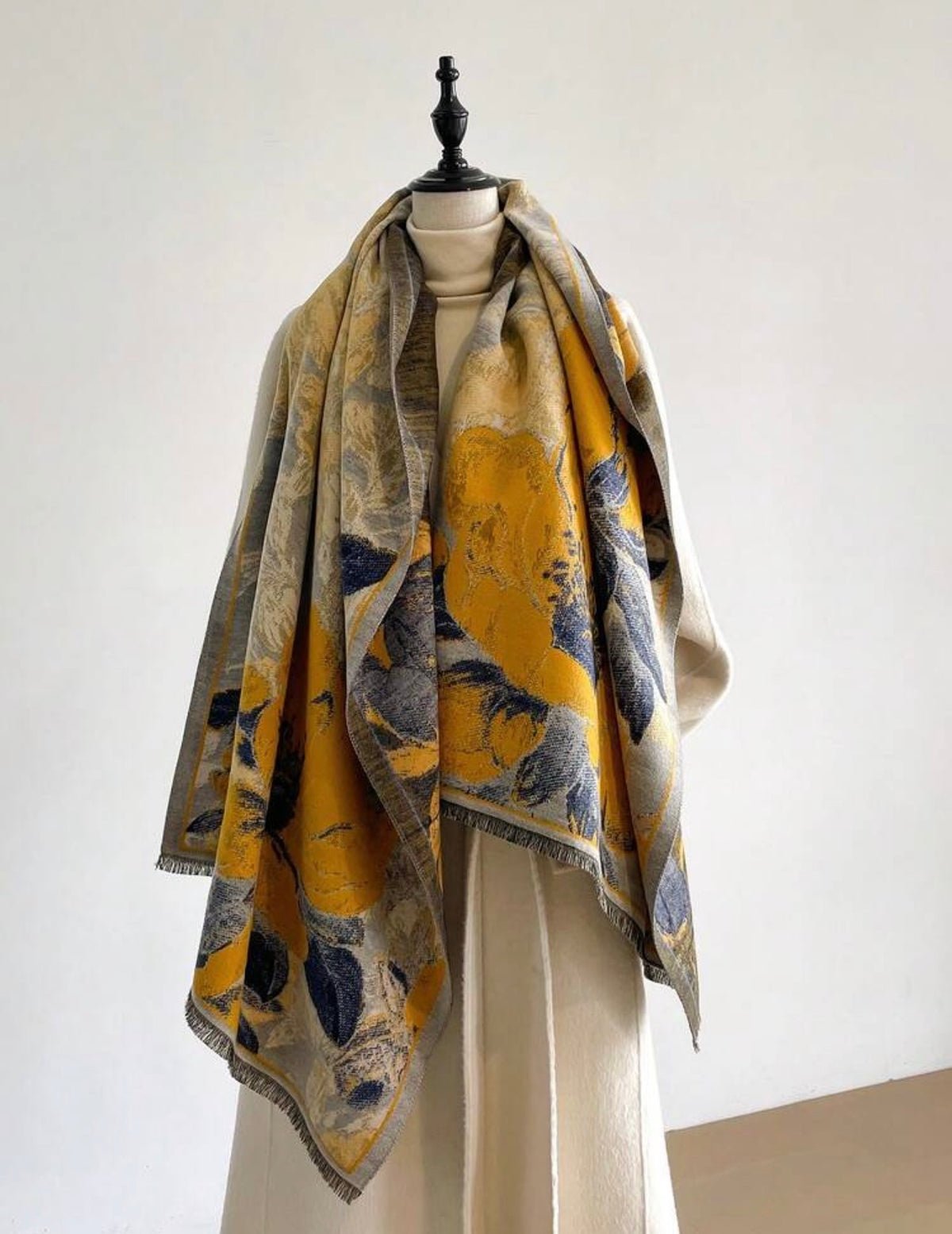 Vintage Yellow Flora Jacquard Scarf